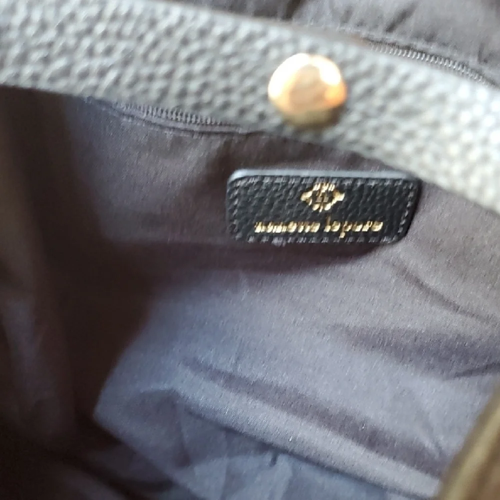 Nanette Lepore Black Leather Texture Convertabile Bag Or Backpack with Gold Logo